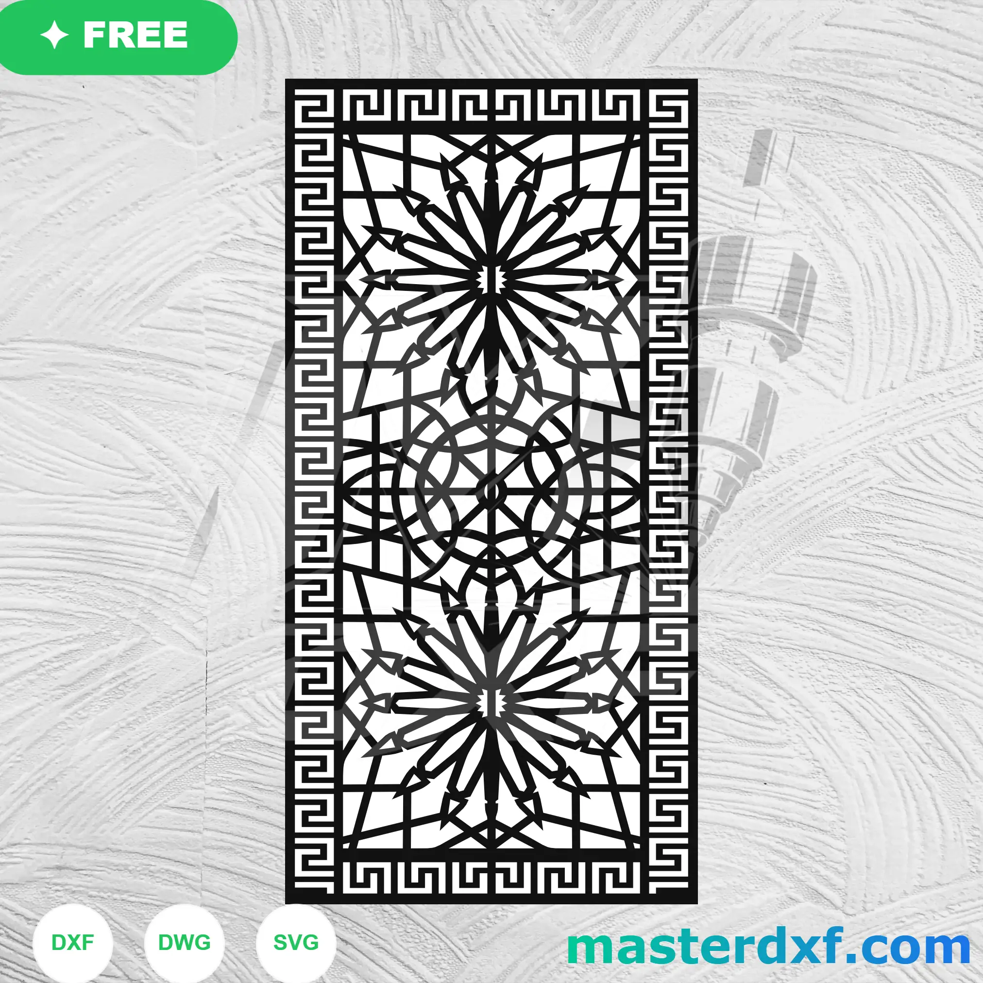 Greek Border Star Flower Medallion DXF Panel for Classical Gates DXF File